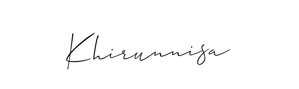 Also You can easily find your signature by using the search form. We will create Khirunnisa name handwritten signature images for you free of cost using Allison_Script sign style. Khirunnisa signature style 2 images and pictures png
