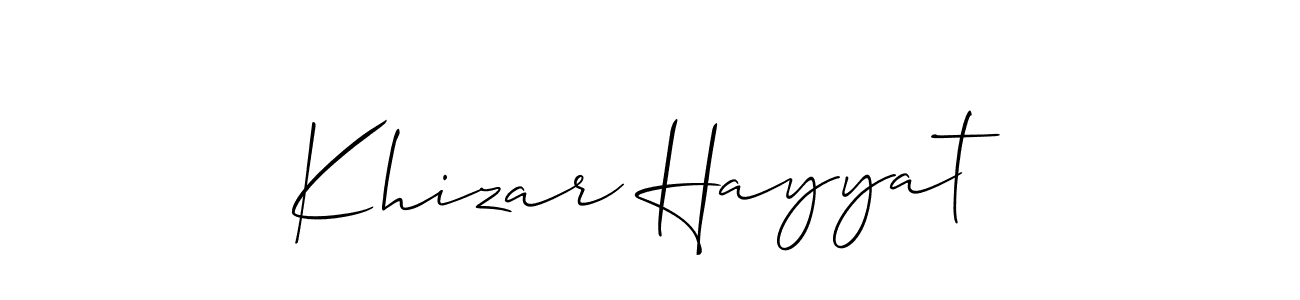 The best way (Allison_Script) to make a short signature is to pick only two or three words in your name. The name Khizar Hayyat include a total of six letters. For converting this name. Khizar Hayyat signature style 2 images and pictures png