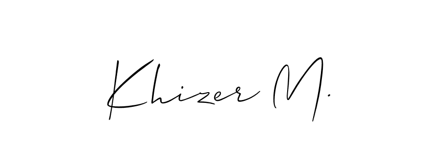 How to make Khizer M. name signature. Use Allison_Script style for creating short signs online. This is the latest handwritten sign. Khizer M. signature style 2 images and pictures png