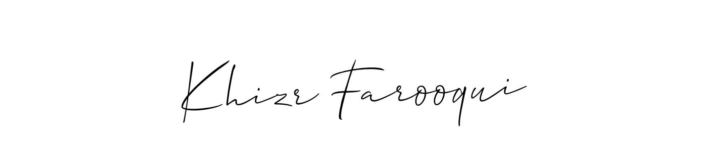 Make a beautiful signature design for name Khizr Farooqui. With this signature (Allison_Script) style, you can create a handwritten signature for free. Khizr Farooqui signature style 2 images and pictures png