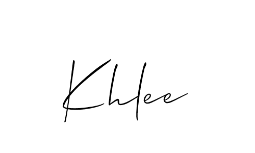 if you are searching for the best signature style for your name Khlee. so please give up your signature search. here we have designed multiple signature styles  using Allison_Script. Khlee signature style 2 images and pictures png