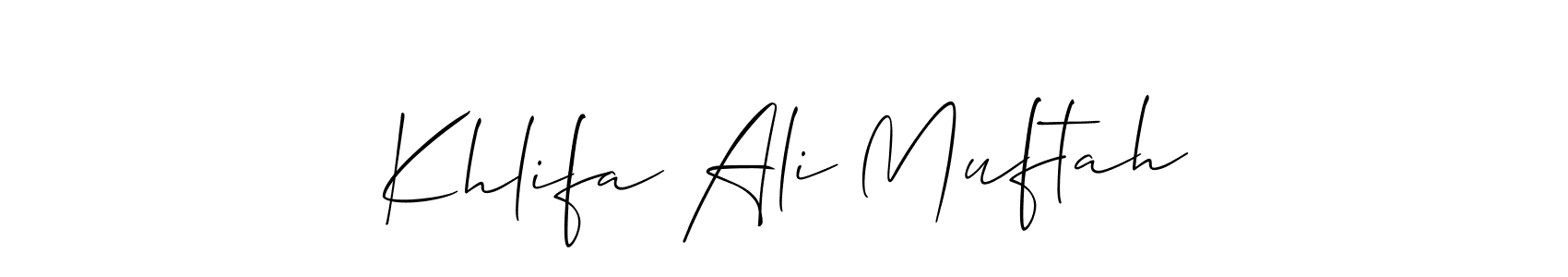 Also You can easily find your signature by using the search form. We will create Khlifa Ali Muftah name handwritten signature images for you free of cost using Allison_Script sign style. Khlifa Ali Muftah signature style 2 images and pictures png