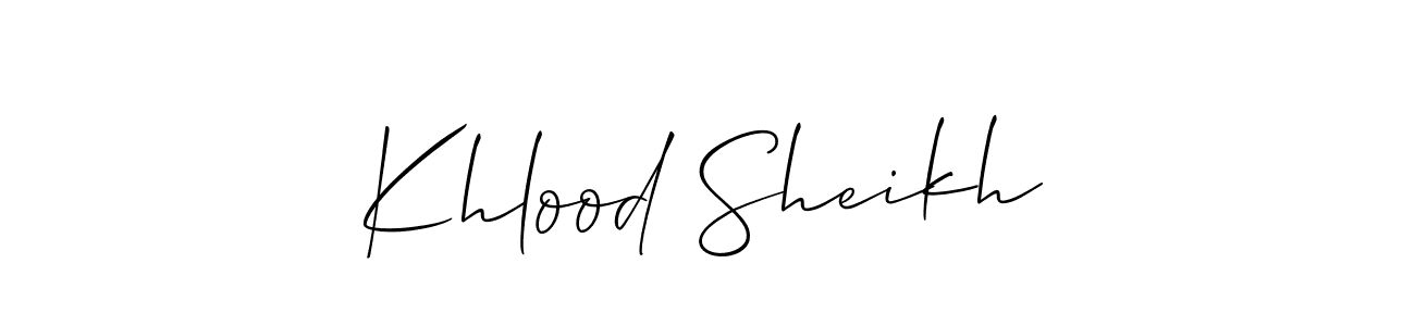 Create a beautiful signature design for name Khlood Sheikh. With this signature (Allison_Script) fonts, you can make a handwritten signature for free. Khlood Sheikh signature style 2 images and pictures png