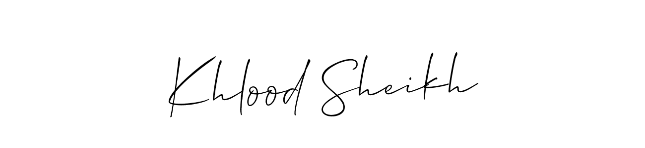 Create a beautiful signature design for name Khlood Sheikh. With this signature (Allison_Script) fonts, you can make a handwritten signature for free. Khlood Sheikh signature style 2 images and pictures png