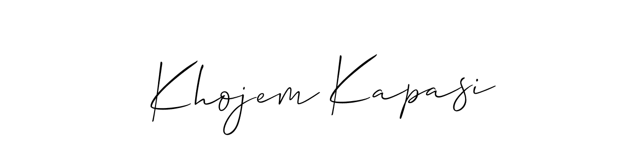 Allison_Script is a professional signature style that is perfect for those who want to add a touch of class to their signature. It is also a great choice for those who want to make their signature more unique. Get Khojem Kapasi name to fancy signature for free. Khojem Kapasi signature style 2 images and pictures png