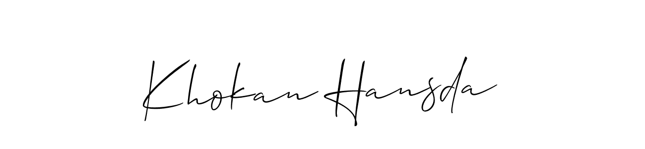 Also You can easily find your signature by using the search form. We will create Khokan Hansda name handwritten signature images for you free of cost using Allison_Script sign style. Khokan Hansda signature style 2 images and pictures png