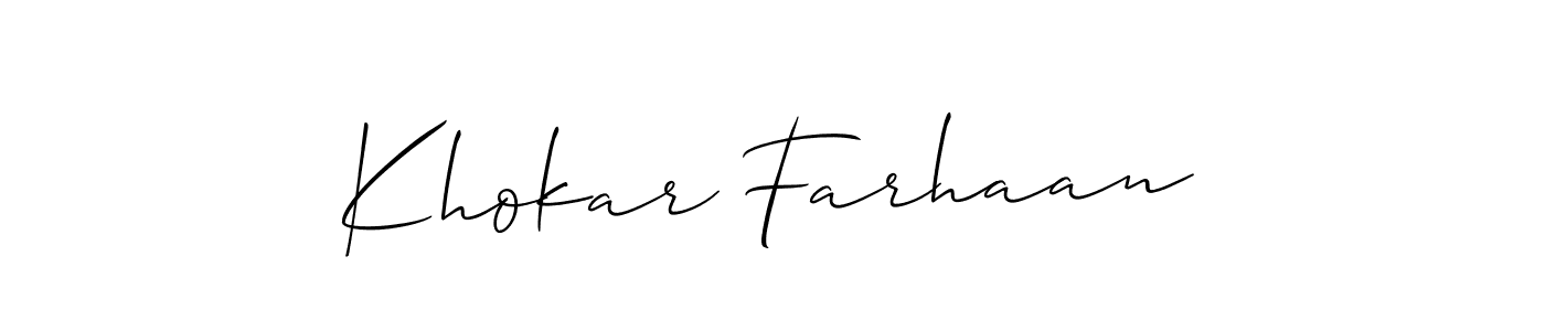 Also You can easily find your signature by using the search form. We will create Khokar Farhaan name handwritten signature images for you free of cost using Allison_Script sign style. Khokar Farhaan signature style 2 images and pictures png