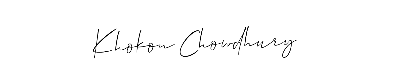 Also You can easily find your signature by using the search form. We will create Khokon Chowdhury name handwritten signature images for you free of cost using Allison_Script sign style. Khokon Chowdhury signature style 2 images and pictures png