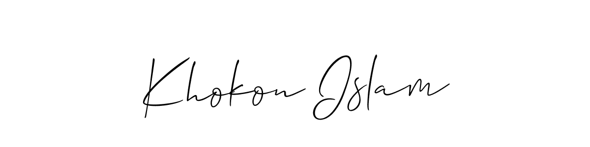 Design your own signature with our free online signature maker. With this signature software, you can create a handwritten (Allison_Script) signature for name Khokon Islam. Khokon Islam signature style 2 images and pictures png