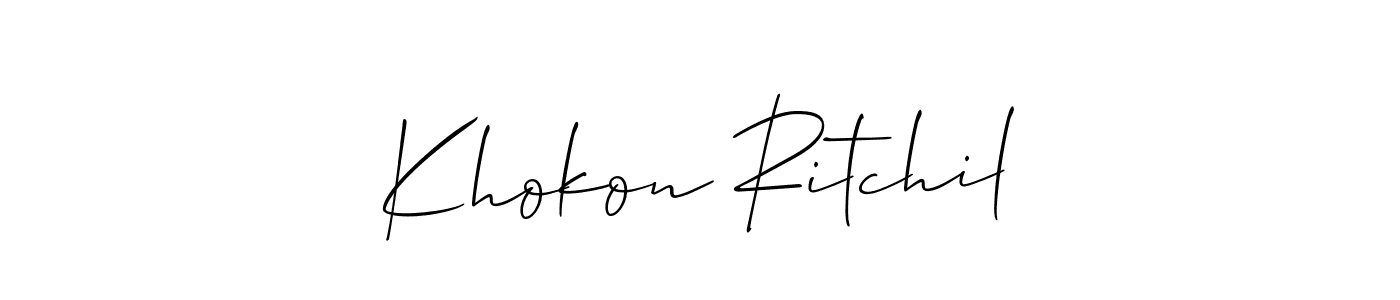 How to make Khokon Ritchil name signature. Use Allison_Script style for creating short signs online. This is the latest handwritten sign. Khokon Ritchil signature style 2 images and pictures png