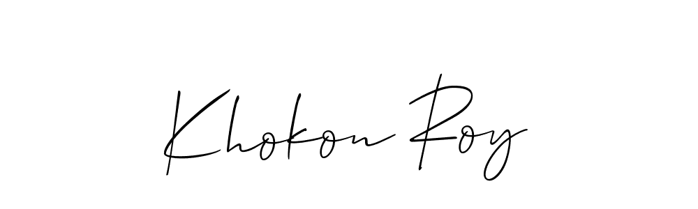 Use a signature maker to create a handwritten signature online. With this signature software, you can design (Allison_Script) your own signature for name Khokon Roy. Khokon Roy signature style 2 images and pictures png