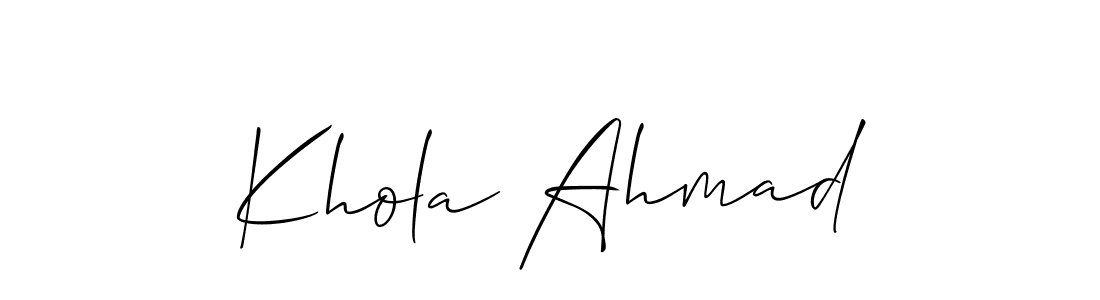 if you are searching for the best signature style for your name Khola Ahmad. so please give up your signature search. here we have designed multiple signature styles  using Allison_Script. Khola Ahmad signature style 2 images and pictures png