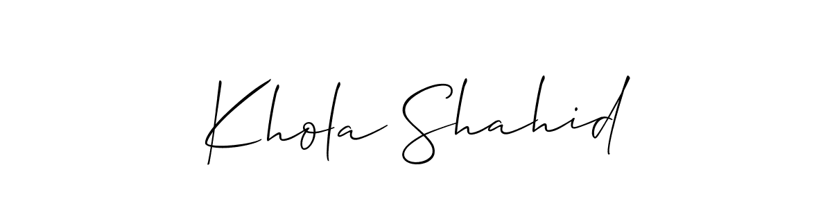Create a beautiful signature design for name Khola Shahid. With this signature (Allison_Script) fonts, you can make a handwritten signature for free. Khola Shahid signature style 2 images and pictures png