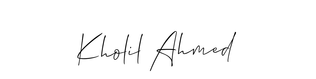The best way (Allison_Script) to make a short signature is to pick only two or three words in your name. The name Kholil Ahmed include a total of six letters. For converting this name. Kholil Ahmed signature style 2 images and pictures png