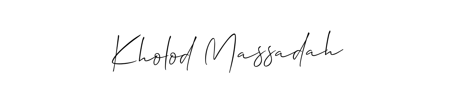 You should practise on your own different ways (Allison_Script) to write your name (Kholod Massadah) in signature. don't let someone else do it for you. Kholod Massadah signature style 2 images and pictures png