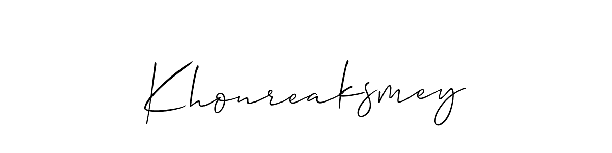 Similarly Allison_Script is the best handwritten signature design. Signature creator online .You can use it as an online autograph creator for name Khonreaksmey. Khonreaksmey signature style 2 images and pictures png