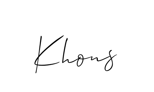 Design your own signature with our free online signature maker. With this signature software, you can create a handwritten (Allison_Script) signature for name Khons. Khons signature style 2 images and pictures png