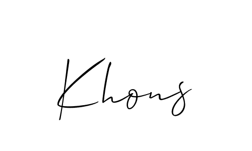 Design your own signature with our free online signature maker. With this signature software, you can create a handwritten (Allison_Script) signature for name Khons. Khons signature style 2 images and pictures png