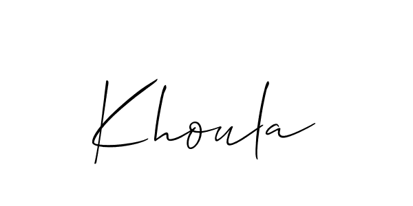 Use a signature maker to create a handwritten signature online. With this signature software, you can design (Allison_Script) your own signature for name Khoula. Khoula signature style 2 images and pictures png