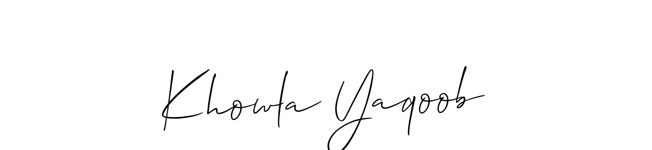 Use a signature maker to create a handwritten signature online. With this signature software, you can design (Allison_Script) your own signature for name Khowla Yaqoob. Khowla Yaqoob signature style 2 images and pictures png