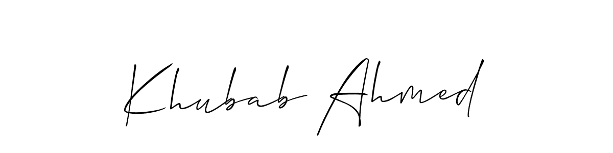 You should practise on your own different ways (Allison_Script) to write your name (Khubab Ahmed) in signature. don't let someone else do it for you. Khubab Ahmed signature style 2 images and pictures png