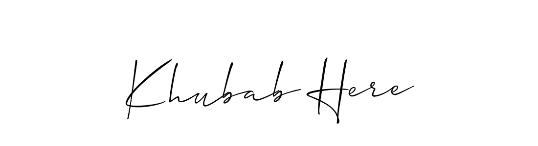 Also You can easily find your signature by using the search form. We will create Khubab Here name handwritten signature images for you free of cost using Allison_Script sign style. Khubab Here signature style 2 images and pictures png