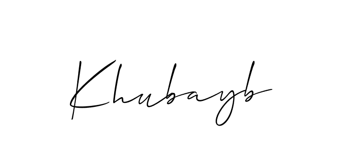 Use a signature maker to create a handwritten signature online. With this signature software, you can design (Allison_Script) your own signature for name Khubayb. Khubayb signature style 2 images and pictures png