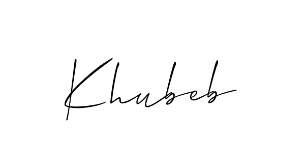 Use a signature maker to create a handwritten signature online. With this signature software, you can design (Allison_Script) your own signature for name Khubeb. Khubeb signature style 2 images and pictures png