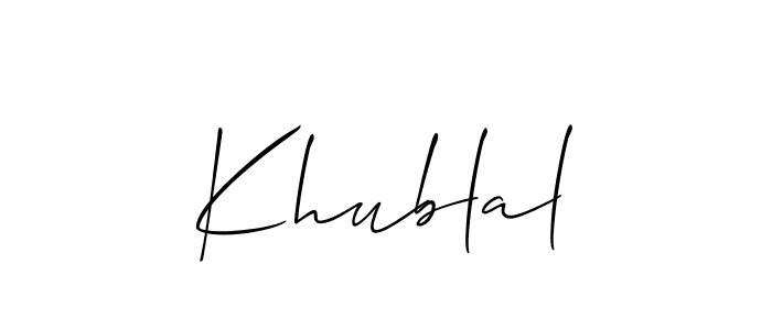 How to Draw Khublal signature style? Allison_Script is a latest design signature styles for name Khublal. Khublal signature style 2 images and pictures png