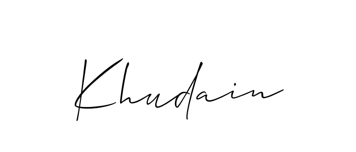 Use a signature maker to create a handwritten signature online. With this signature software, you can design (Allison_Script) your own signature for name Khudain. Khudain signature style 2 images and pictures png