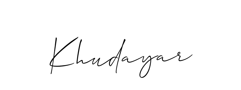 Design your own signature with our free online signature maker. With this signature software, you can create a handwritten (Allison_Script) signature for name Khudayar. Khudayar signature style 2 images and pictures png