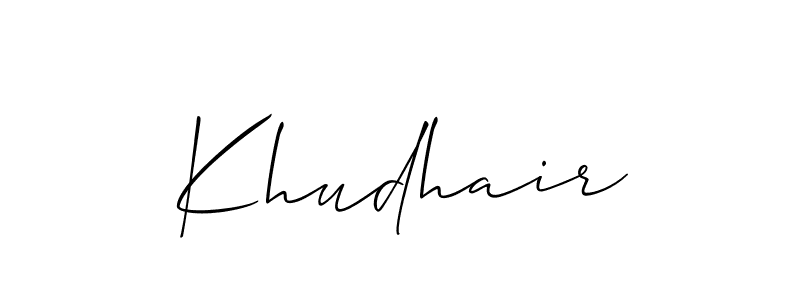 Allison_Script is a professional signature style that is perfect for those who want to add a touch of class to their signature. It is also a great choice for those who want to make their signature more unique. Get Khudhair name to fancy signature for free. Khudhair signature style 2 images and pictures png