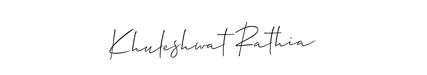 if you are searching for the best signature style for your name Khuleshwat Rathia. so please give up your signature search. here we have designed multiple signature styles  using Allison_Script. Khuleshwat Rathia signature style 2 images and pictures png