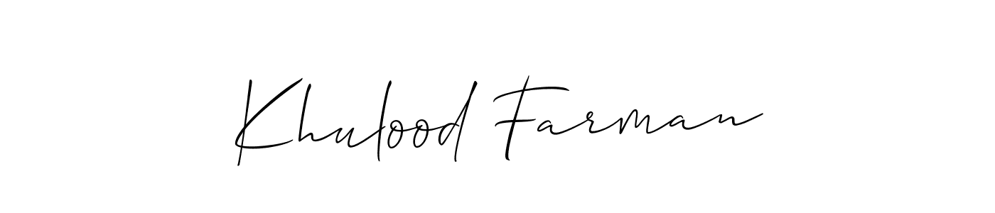 Create a beautiful signature design for name Khulood Farman. With this signature (Allison_Script) fonts, you can make a handwritten signature for free. Khulood Farman signature style 2 images and pictures png
