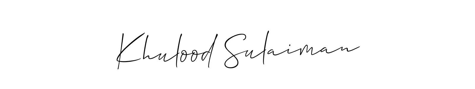 Design your own signature with our free online signature maker. With this signature software, you can create a handwritten (Allison_Script) signature for name Khulood Sulaiman. Khulood Sulaiman signature style 2 images and pictures png