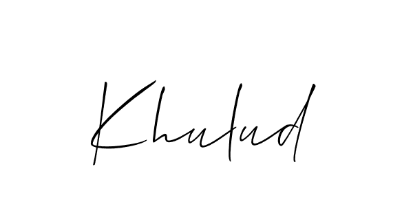 Similarly Allison_Script is the best handwritten signature design. Signature creator online .You can use it as an online autograph creator for name Khulud. Khulud signature style 2 images and pictures png