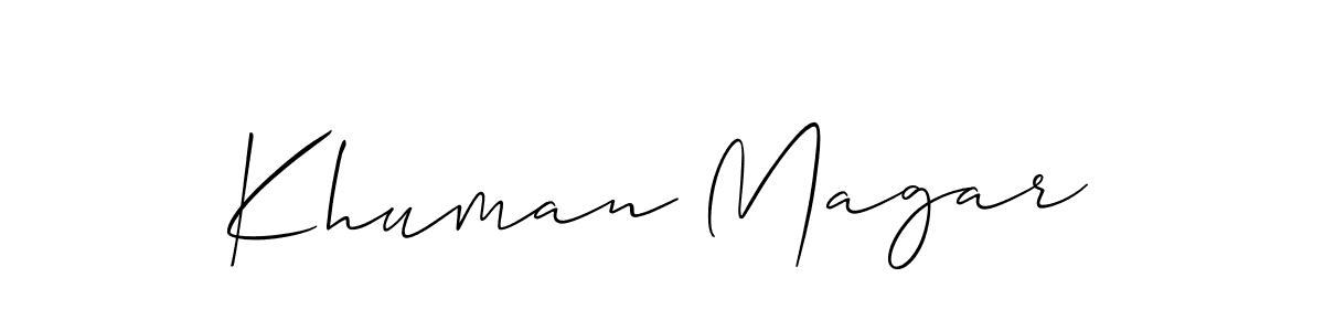 Also You can easily find your signature by using the search form. We will create Khuman Magar name handwritten signature images for you free of cost using Allison_Script sign style. Khuman Magar signature style 2 images and pictures png