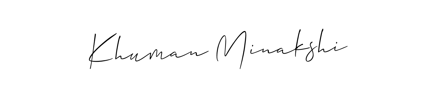 The best way (Allison_Script) to make a short signature is to pick only two or three words in your name. The name Khuman Minakshi include a total of six letters. For converting this name. Khuman Minakshi signature style 2 images and pictures png