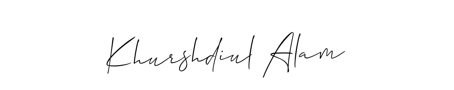 You should practise on your own different ways (Allison_Script) to write your name (Khurshdiul Alam) in signature. don't let someone else do it for you. Khurshdiul Alam signature style 2 images and pictures png