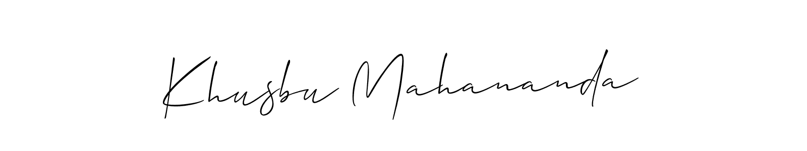 This is the best signature style for the Khusbu Mahananda name. Also you like these signature font (Allison_Script). Mix name signature. Khusbu Mahananda signature style 2 images and pictures png