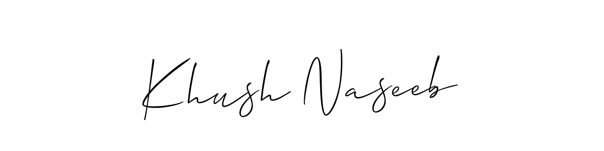 Allison_Script is a professional signature style that is perfect for those who want to add a touch of class to their signature. It is also a great choice for those who want to make their signature more unique. Get Khush Naseeb name to fancy signature for free. Khush Naseeb signature style 2 images and pictures png