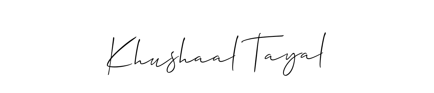 if you are searching for the best signature style for your name Khushaal Tayal. so please give up your signature search. here we have designed multiple signature styles  using Allison_Script. Khushaal Tayal signature style 2 images and pictures png