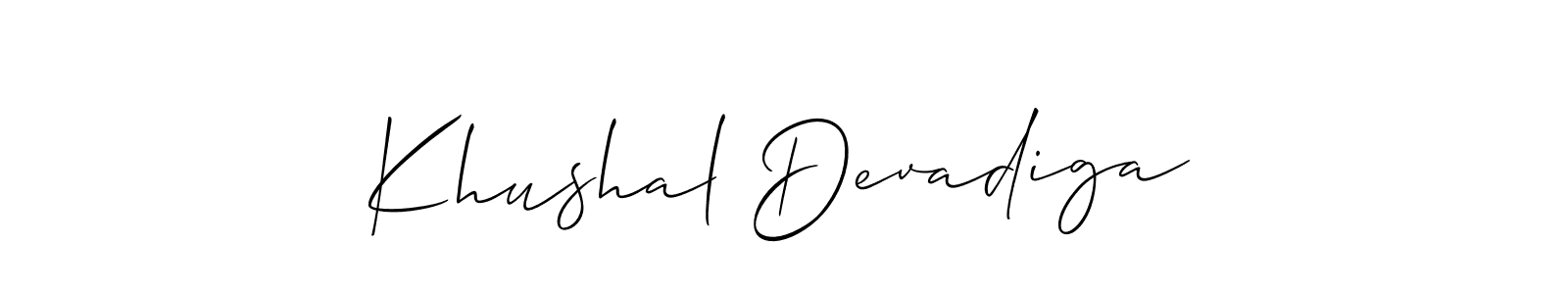 Create a beautiful signature design for name Khushal Devadiga. With this signature (Allison_Script) fonts, you can make a handwritten signature for free. Khushal Devadiga signature style 2 images and pictures png