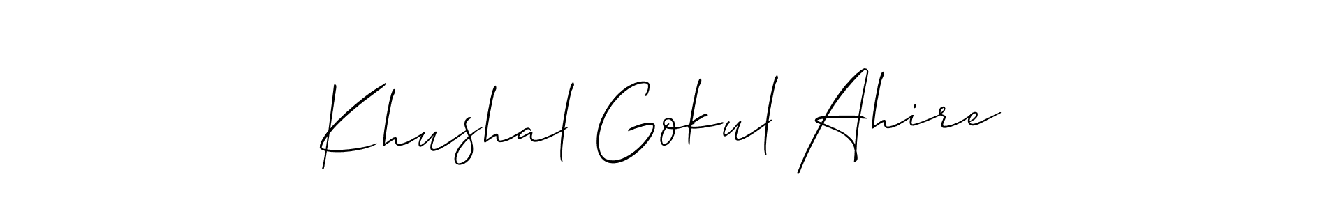 The best way (Allison_Script) to make a short signature is to pick only two or three words in your name. The name Khushal Gokul Ahire include a total of six letters. For converting this name. Khushal Gokul Ahire signature style 2 images and pictures png