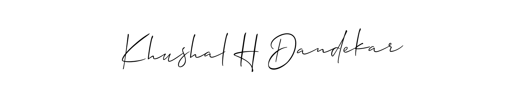 The best way (Allison_Script) to make a short signature is to pick only two or three words in your name. The name Khushal H Dandekar include a total of six letters. For converting this name. Khushal H Dandekar signature style 2 images and pictures png