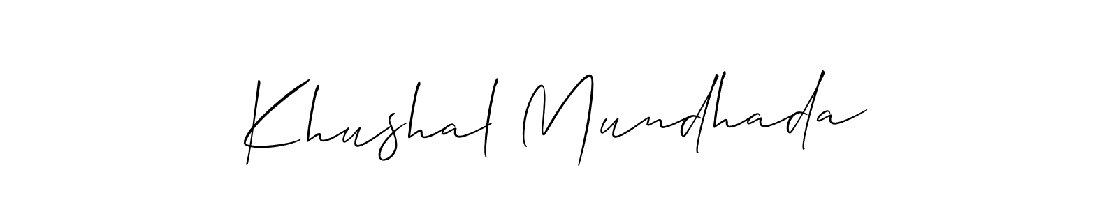 How to make Khushal Mundhada name signature. Use Allison_Script style for creating short signs online. This is the latest handwritten sign. Khushal Mundhada signature style 2 images and pictures png