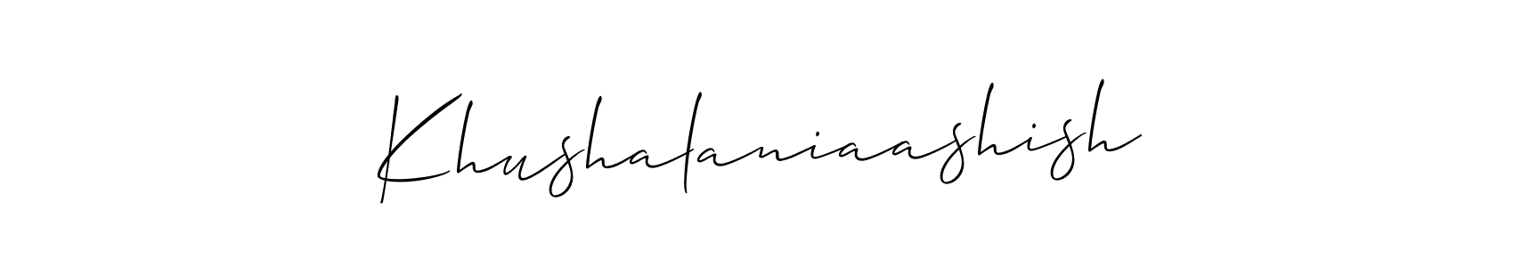 Make a short Khushalaniaashish signature style. Manage your documents anywhere anytime using Allison_Script. Create and add eSignatures, submit forms, share and send files easily. Khushalaniaashish signature style 2 images and pictures png