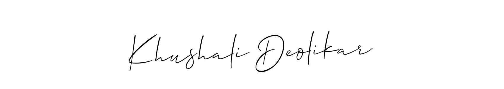 How to make Khushali Deolikar signature? Allison_Script is a professional autograph style. Create handwritten signature for Khushali Deolikar name. Khushali Deolikar signature style 2 images and pictures png