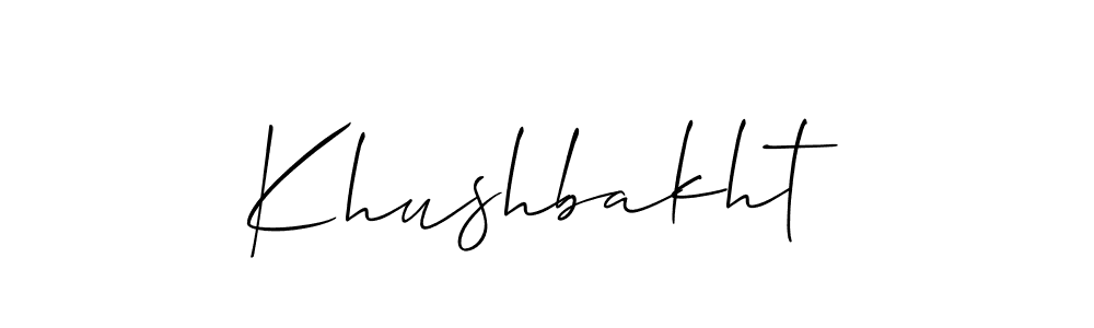 The best way (Allison_Script) to make a short signature is to pick only two or three words in your name. The name Khushbakht include a total of six letters. For converting this name. Khushbakht signature style 2 images and pictures png