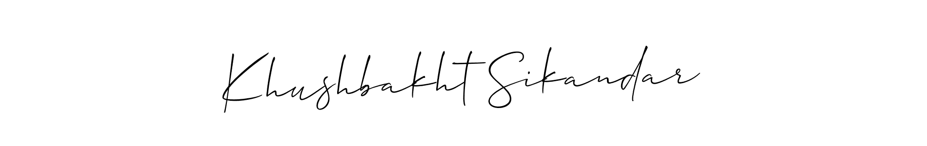 Use a signature maker to create a handwritten signature online. With this signature software, you can design (Allison_Script) your own signature for name Khushbakht Sikandar. Khushbakht Sikandar signature style 2 images and pictures png